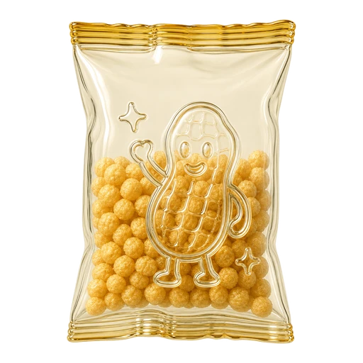 Glass snack pouch with an embossed peanut character